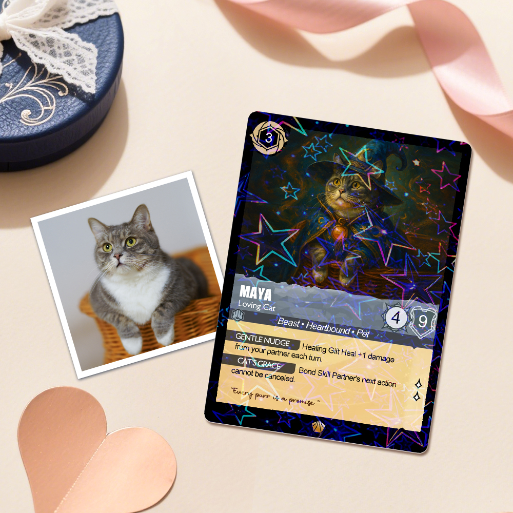 Custom Cute Pet Trading Card Personalized Cartoon Acrylic Card Gift With Optional Film Styles - GetPhotoSocksUk