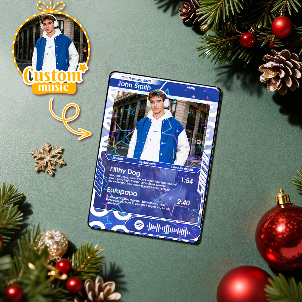 Personalized Photo Trading Card Custom Music Grey Audio Track Code Card Valentine Christmas Card Photo Gift Idea - GetPhotoSocksUk