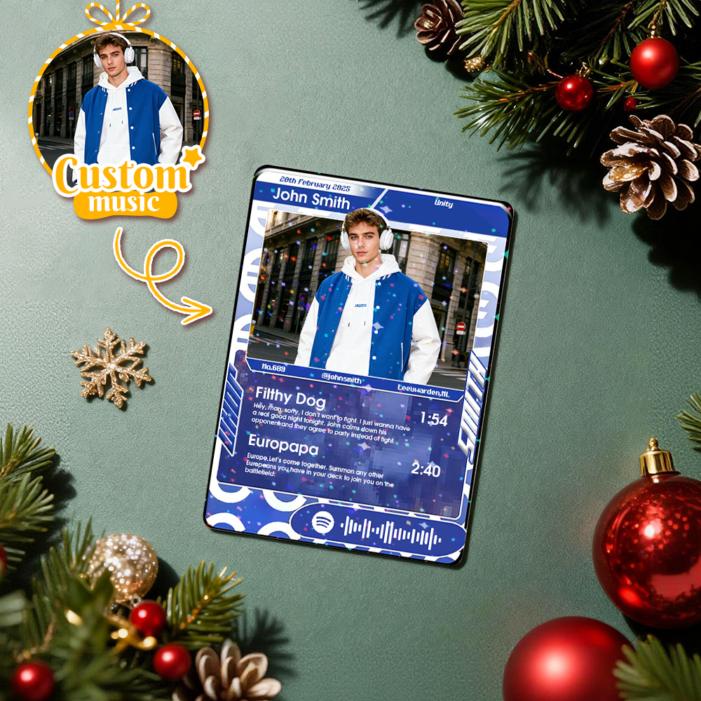 Personalized Photo Trading Card Custom Music Grey Audio Track Code Card Valentine Christmas Card Photo Gift Idea - GetPhotoSocksUk