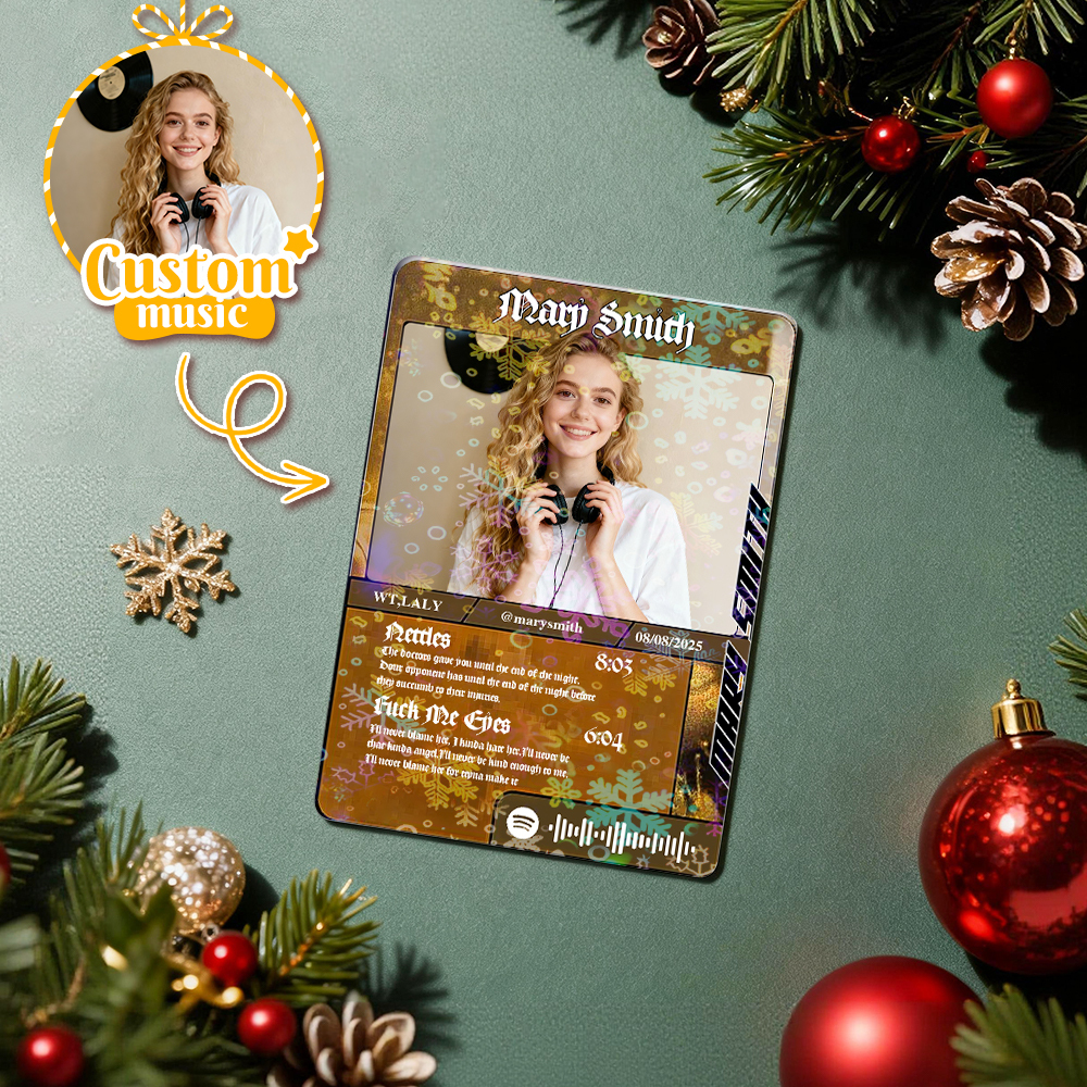 Personalized Photo Trading Card Custom Music Grey Audio Track Code Card Valentine Christmas Card Photo Gift Idea - GetPhotoSocksUk