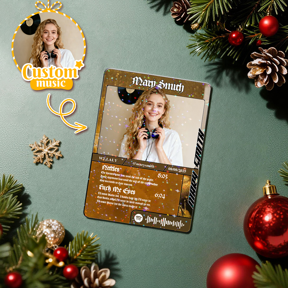 Personalized Photo Trading Card Custom Music Grey Audio Track Code Card Valentine Christmas Card Photo Gift Idea - GetPhotoSocksUk