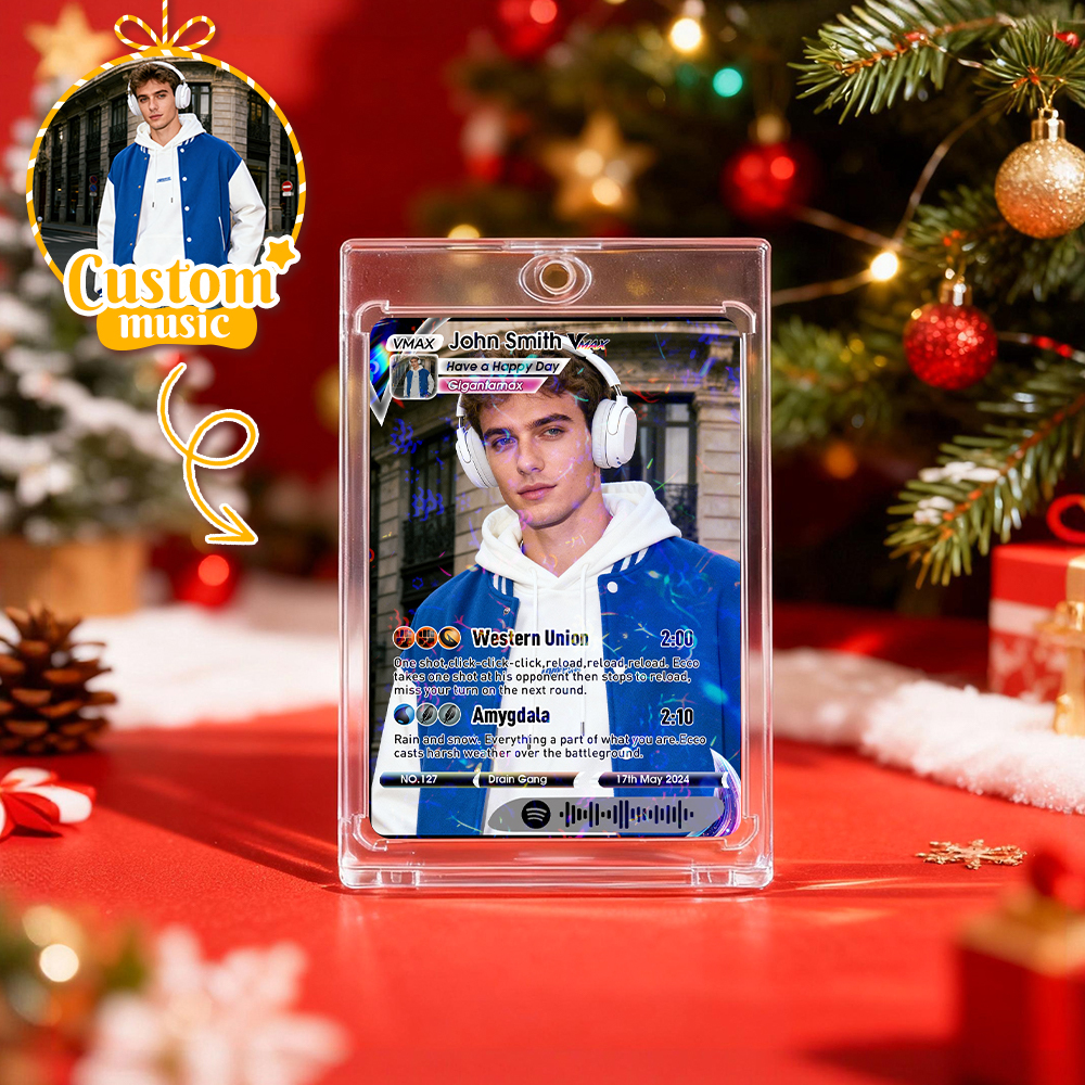 Personalized Photo Trading Card Custom Music Grey Audio Track Code Card Valentine Christmas Card Photo Gift Idea - GetPhotoSocksUk