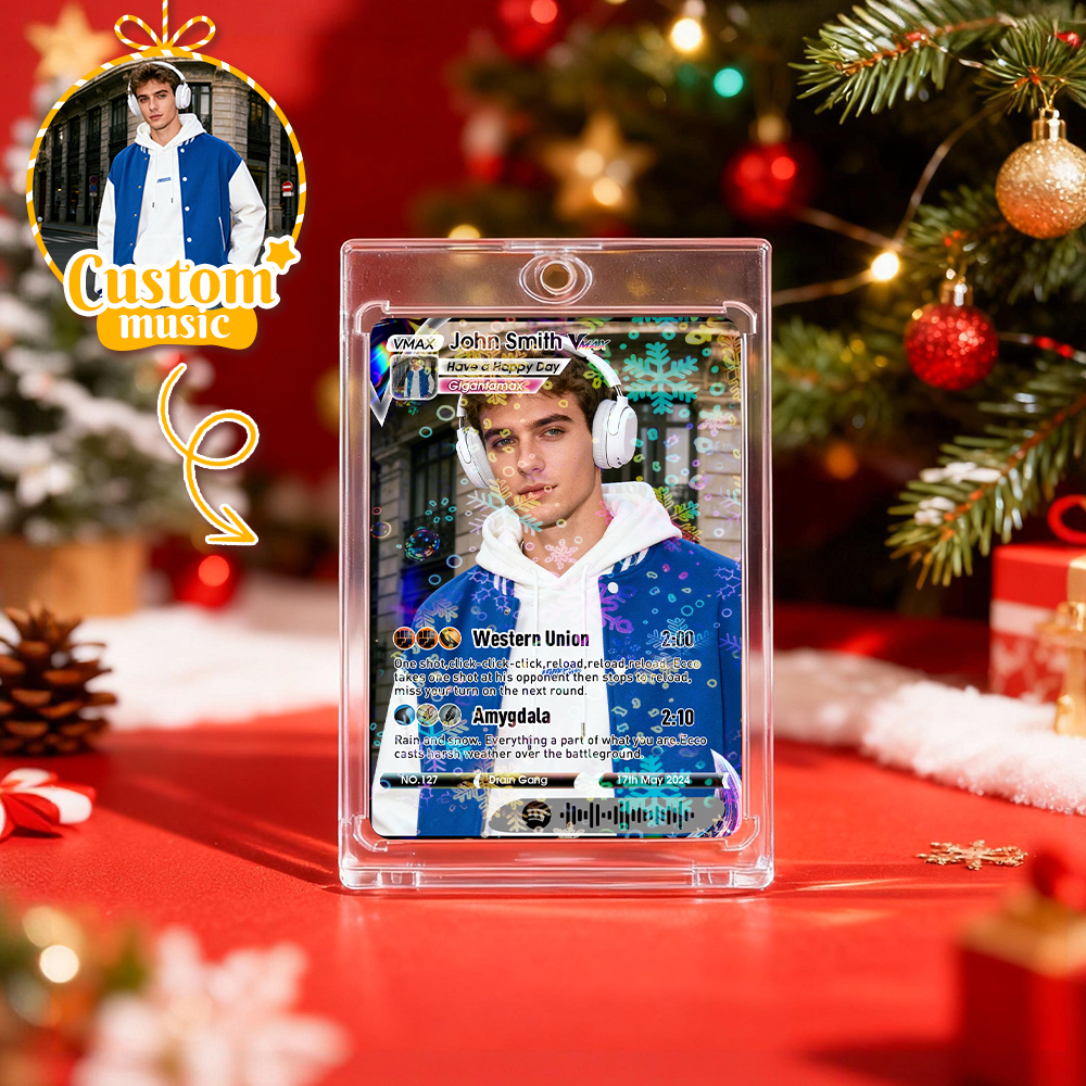 Personalized Photo Trading Card Custom Music Grey Audio Track Code Card Valentine Christmas Card Photo Gift Idea - GetPhotoSocksUk