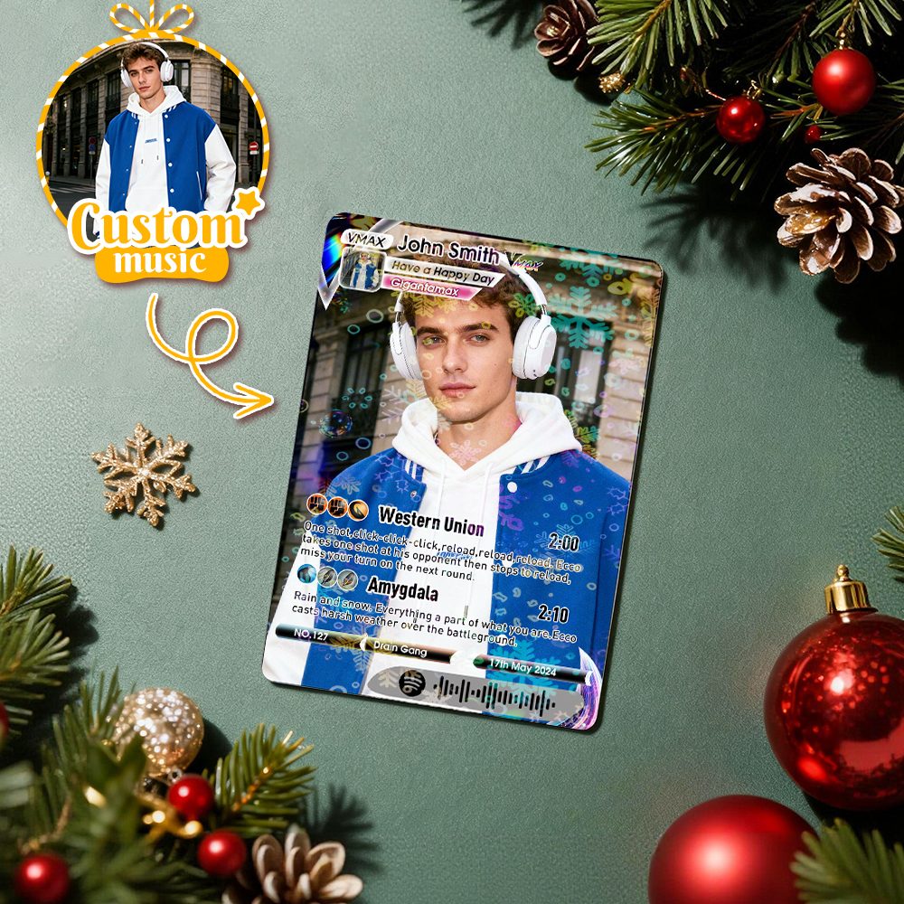 Personalized Photo Trading Card Custom Music Grey Audio Track Code Card Valentine Christmas Card Photo Gift Idea - GetPhotoSocksUk