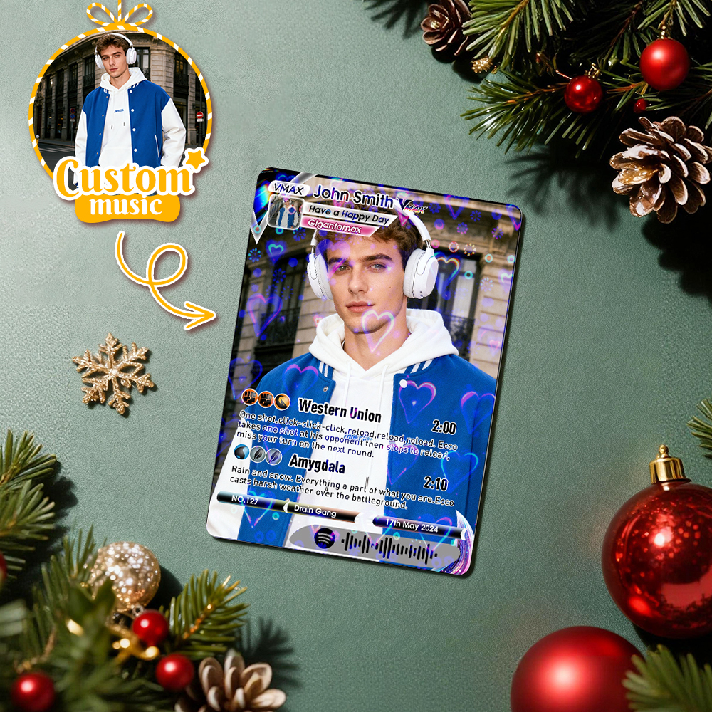 Personalized Photo Trading Card Custom Music Grey Audio Track Code Card Valentine Christmas Card Photo Gift Idea - GetPhotoSocksUk