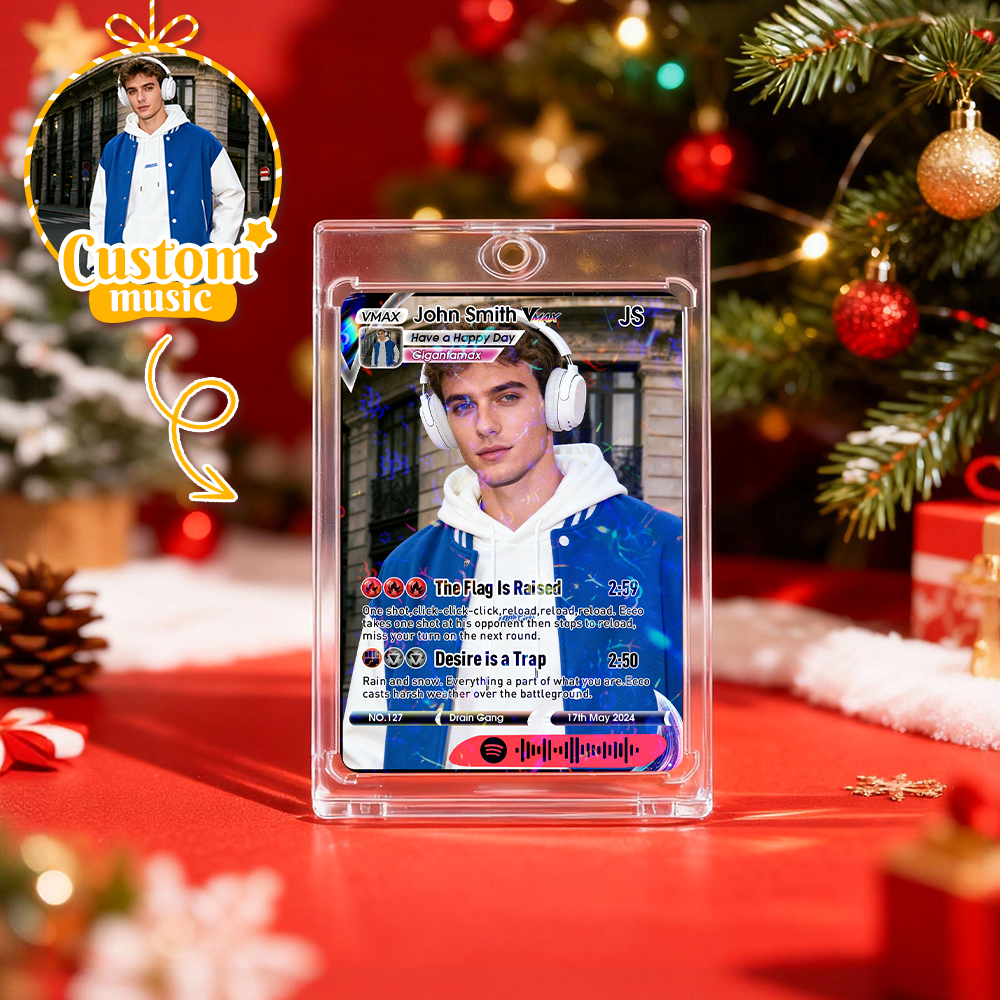 Personalized Photo Trading Card Custom Music Grey Audio Track Code Card Valentine Christmas Card Photo Gift Idea - GetPhotoSocksUk