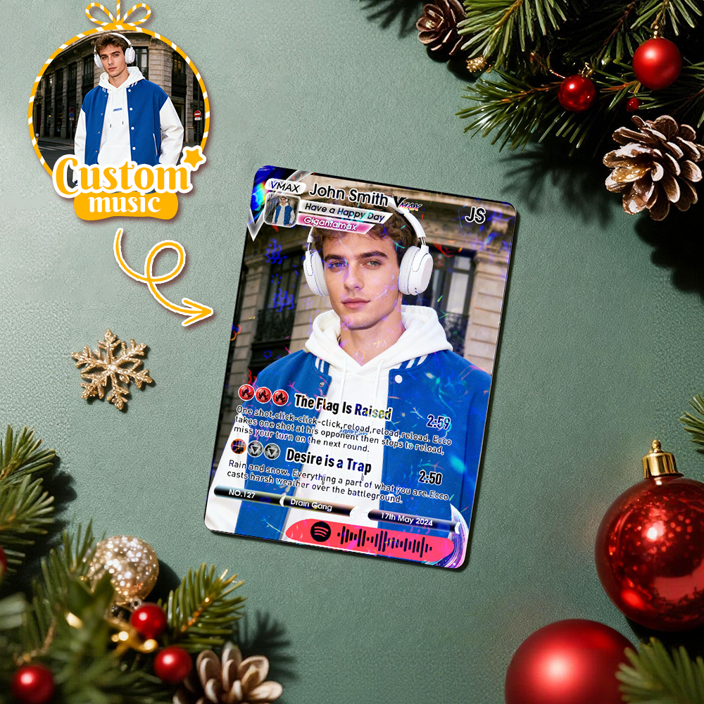 Personalized Photo Trading Card Custom Music Grey Audio Track Code Card Valentine Christmas Card Photo Gift Idea - GetPhotoSocksUk