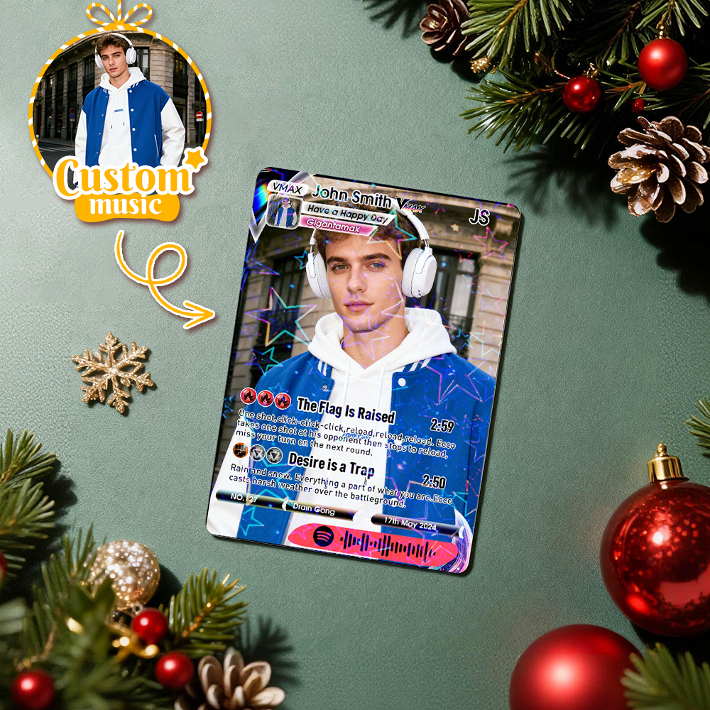 Personalized Photo Trading Card Custom Music Grey Audio Track Code Card Valentine Christmas Card Photo Gift Idea - GetPhotoSocksUk