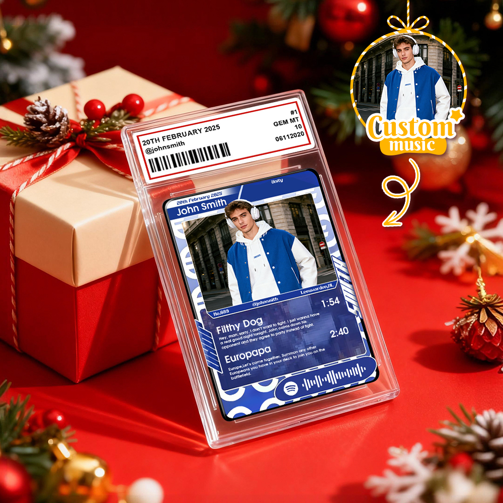 Custom Christmas Trading Sports Card Personalized Music Code Trading Card with Photo & Name, Unique Holiday Gift for Lover - GetPhotoSocksUk