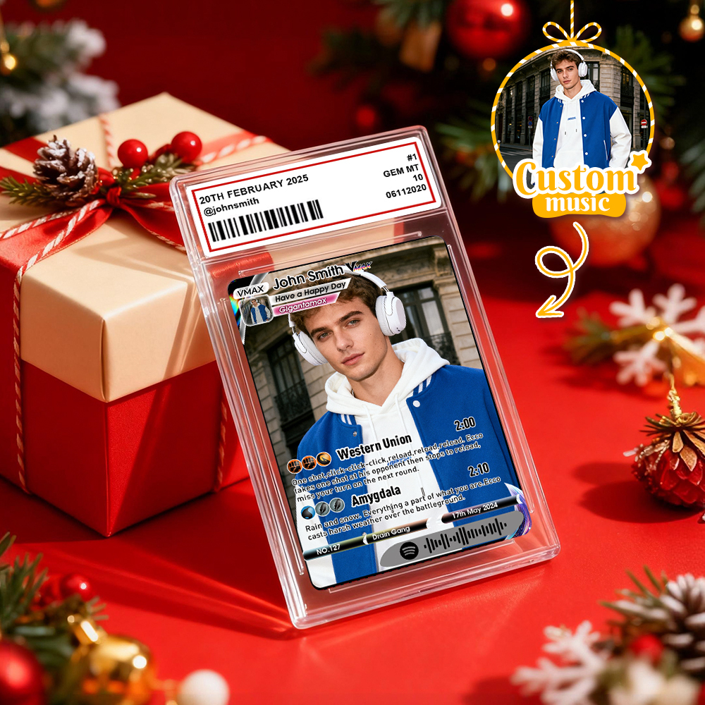 Custom Christmas Trading Sports Card Personalized Music Code Trading Card with Photo & Name, Unique Holiday Gift for Lover - GetPhotoSocksUk