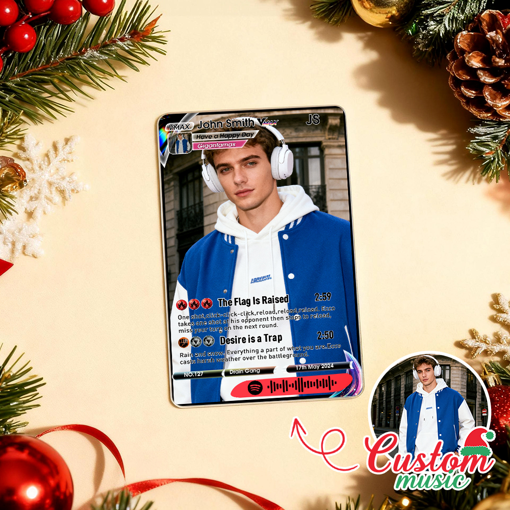Custom Christmas Trading Sports Card Personalized Music Code Trading Card with Photo & Name, Unique Holiday Gift for Lover - GetPhotoSocksUk