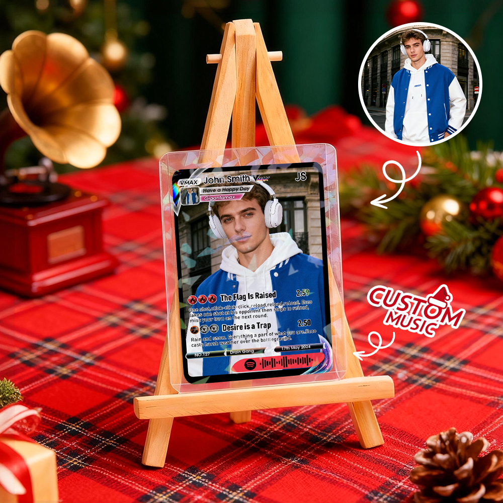 Custom Christmas Trading Sports Card Personalized Music Code Trading Card with Photo & Name, Unique Holiday Gift for Lover - GetPhotoSocksUk