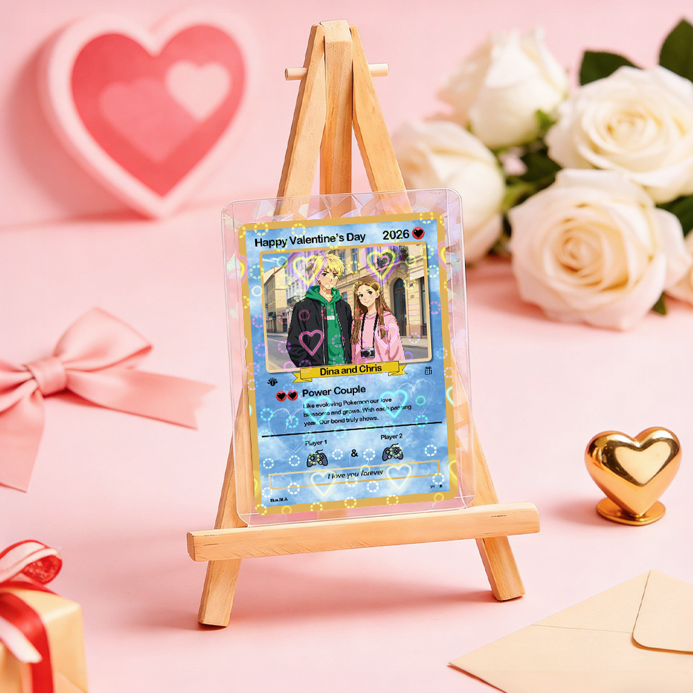 Personalized Valentine’s Day Power Couple Card, Custom Anniversary Card Couple Photo Anime Style, Best Valentine's Day Gift for Lover - GetPhotoSocksUk