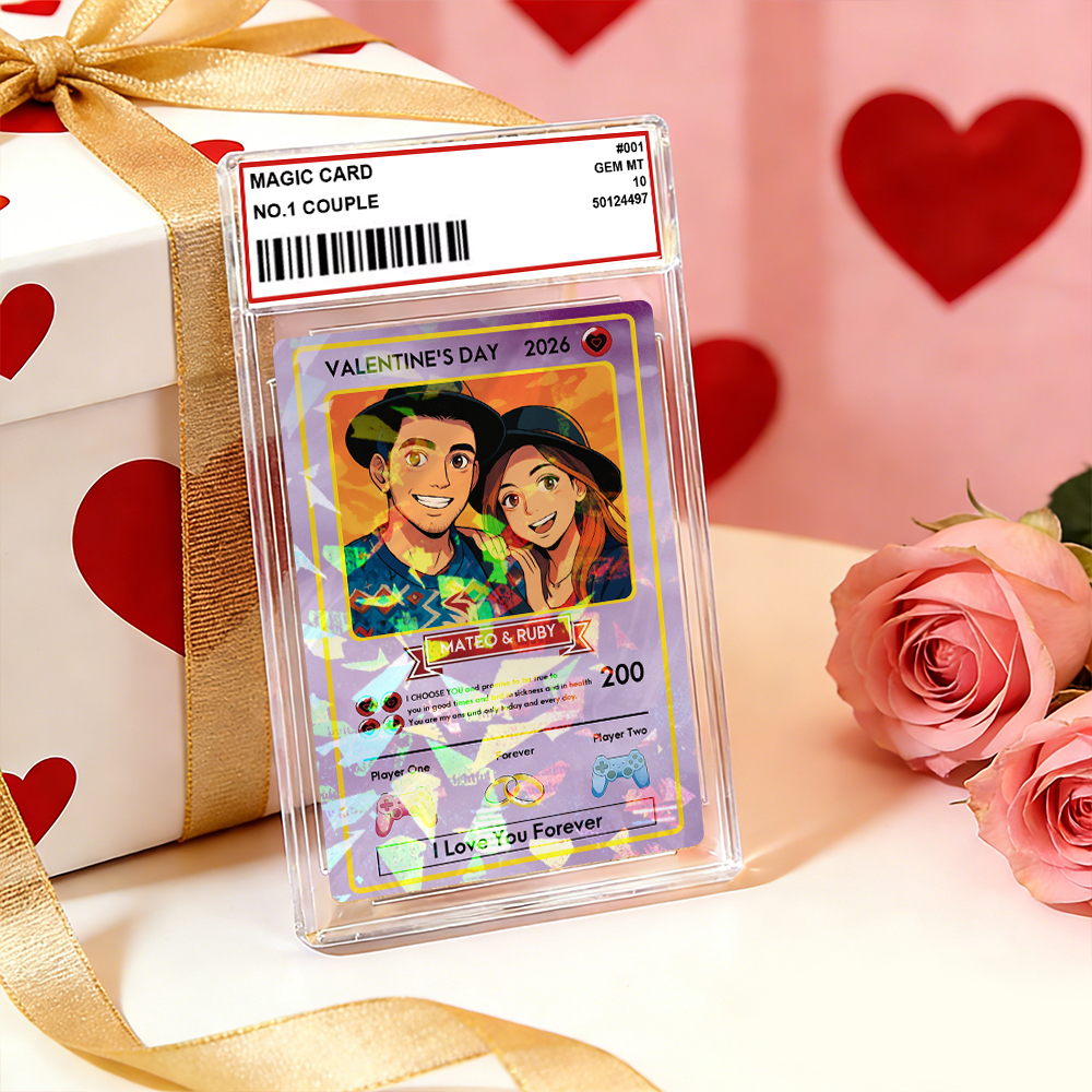 Personalized Valentine’s Day Power Couple Card, Custom Anniversary Card Couple Photo Anime Style, Best Valentine's Day Gift for Lover - GetPhotoSocksUk