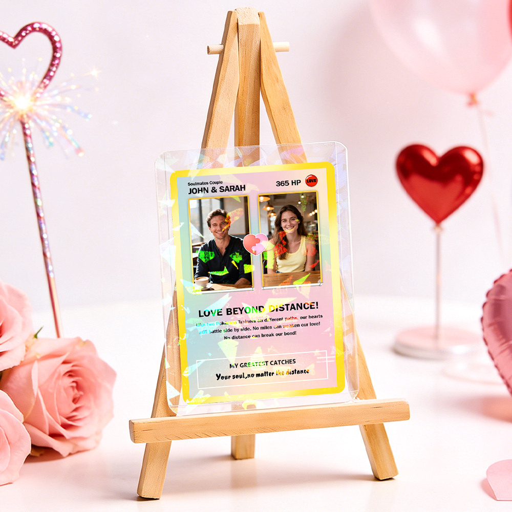 Custom Gift for Couples Photo and Text Card Personalized Anniversary Keepsake Card LOVE BEYOND DISTANCE Style Gift - GetPhotoSocksUk