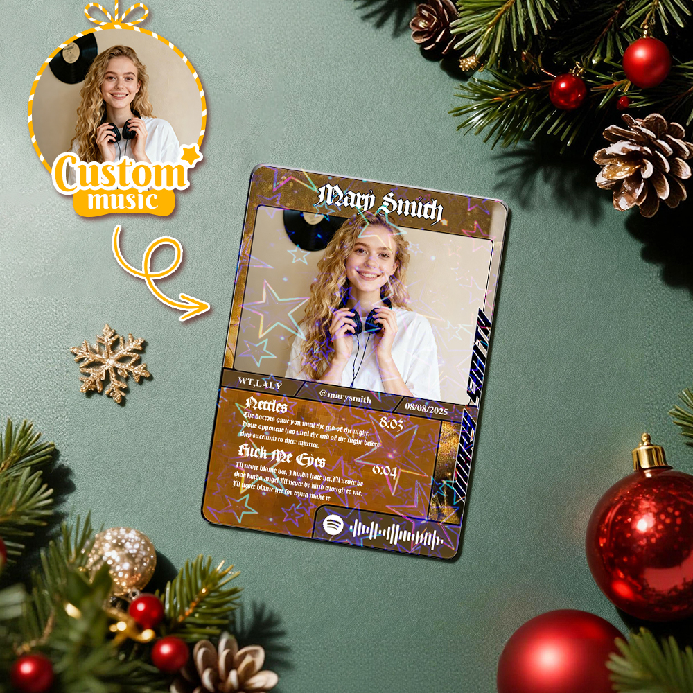 Personalized Photo Trading Card Custom Music Grey Audio Track Code Card Valentine Christmas Card Photo Gift Idea - GetPhotoSocksUk