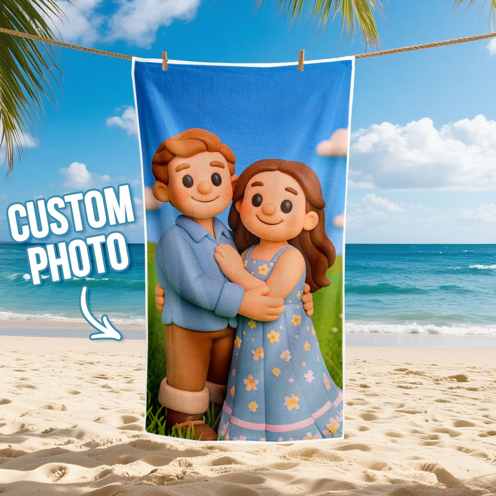 Personalized Cartoon Photo Beach Towel Wedding Gift for Anniversary Personalized Beach Towels - GetPhotoSocksUk