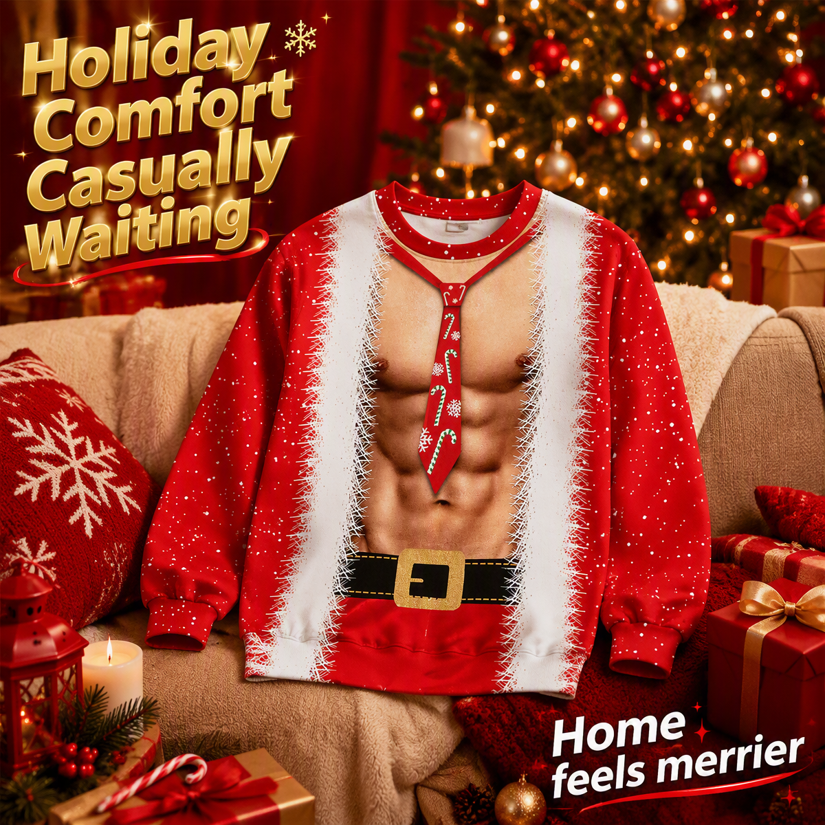 Funny Sexy Body Christmas Ugly Sweatshirt - GetPhotoSocksUk