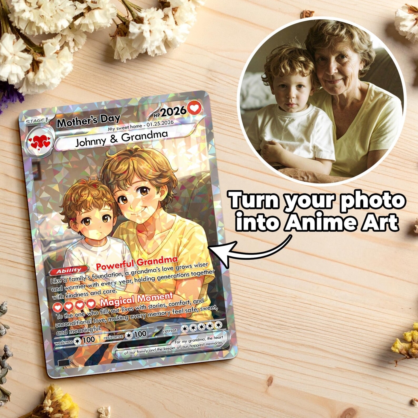 Custom Anime Photo Game Card Mother's Day Game Card Gift for Mom, Grandma Gift