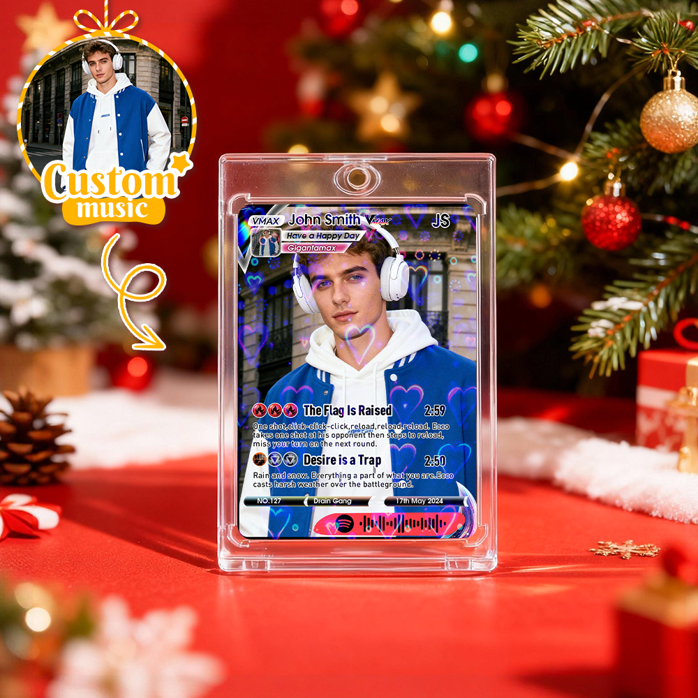 Personalized Photo Trading Card Custom Music Grey Audio Track Code Card Valentine Christmas Card Photo Gift Idea - GetPhotoSocksUk