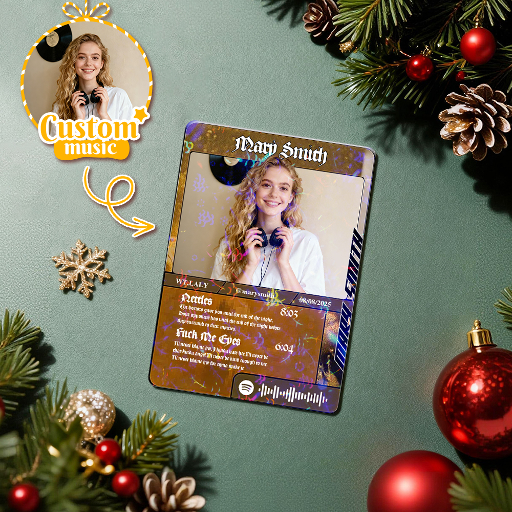 Personalized Photo Trading Card Custom Music Grey Audio Track Code Card Valentine Christmas Card Photo Gift Idea - GetPhotoSocksUk