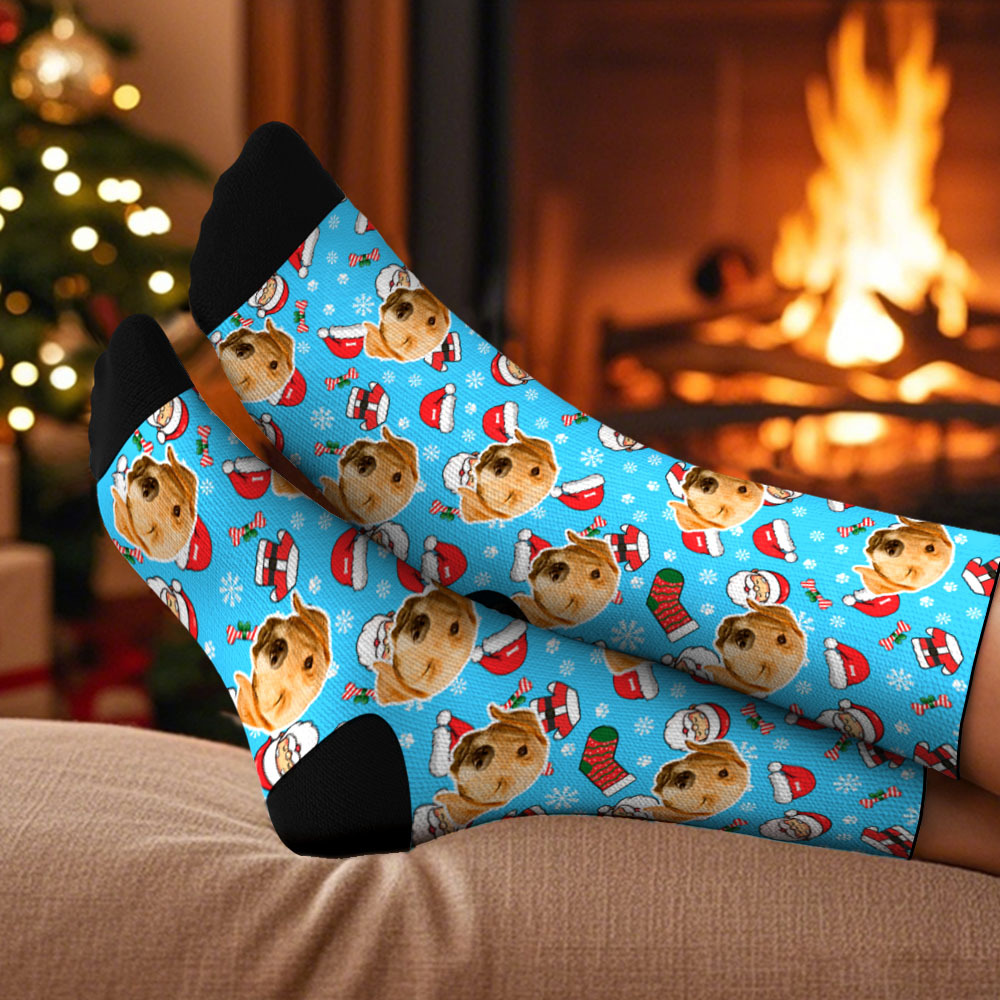 Custom Pet Face Socks Santa Multicolor Socks Personalized Christmas Photo Socks Funny Holiday Gift for Family & Friends - GetPhotoSocksUk