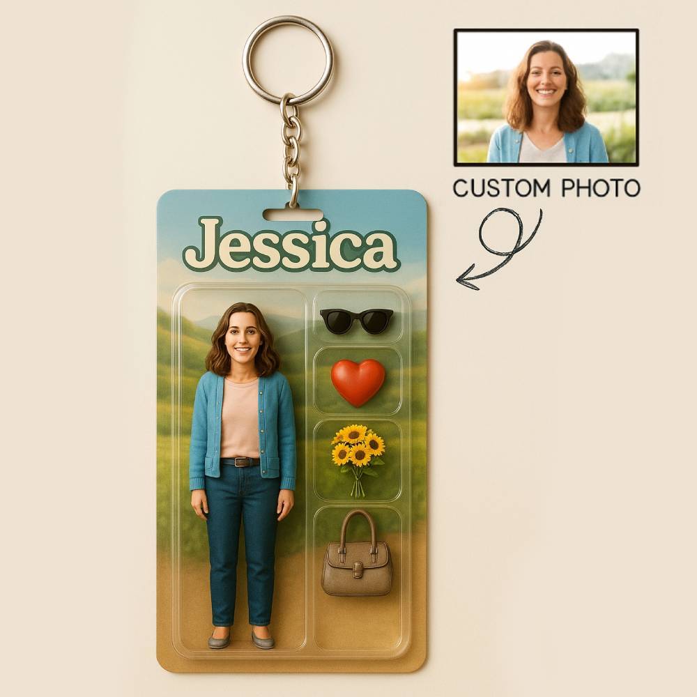 3D Effect Action Figure Pack Packaging Toy Box Style Art Gift Personalized Acrylic Keychain Gift for Mother - MyPhotoSocks