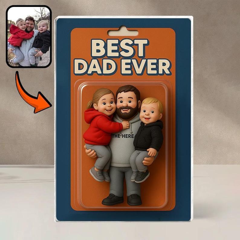 Personalized Father's Day Gift For Dad, Custom Photo Dad And Kids Action Figure Acrylic Block, Best Dad Ever Block Plaque, Gift For Husband - GetPhotoSocksUk