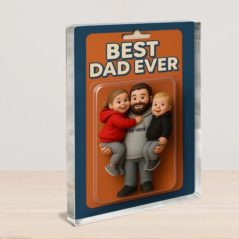 Personalized Father's Day Gift For Dad, Custom Photo Dad And Kids Action Figure Acrylic Block, Best Dad Ever Block Plaque, Gift For Husband - GetPhotoSocksUk