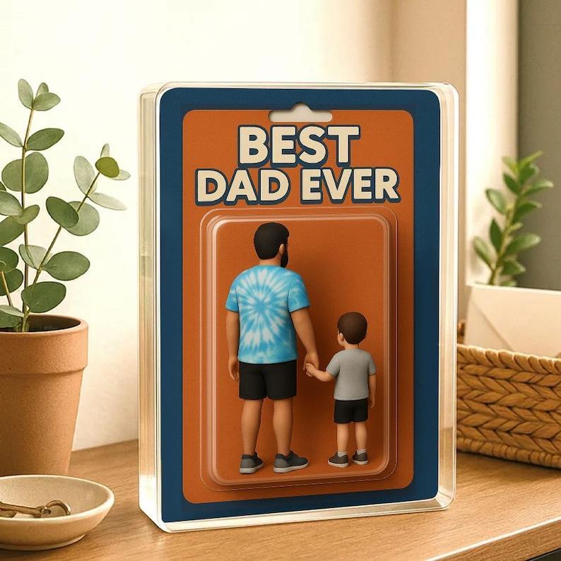 Personalized Father's Day Gift For Dad, Custom Photo Dad And Kids Action Figure Acrylic Block, Best Dad Ever Block Plaque, Gift For Husband - GetPhotoSocksUk