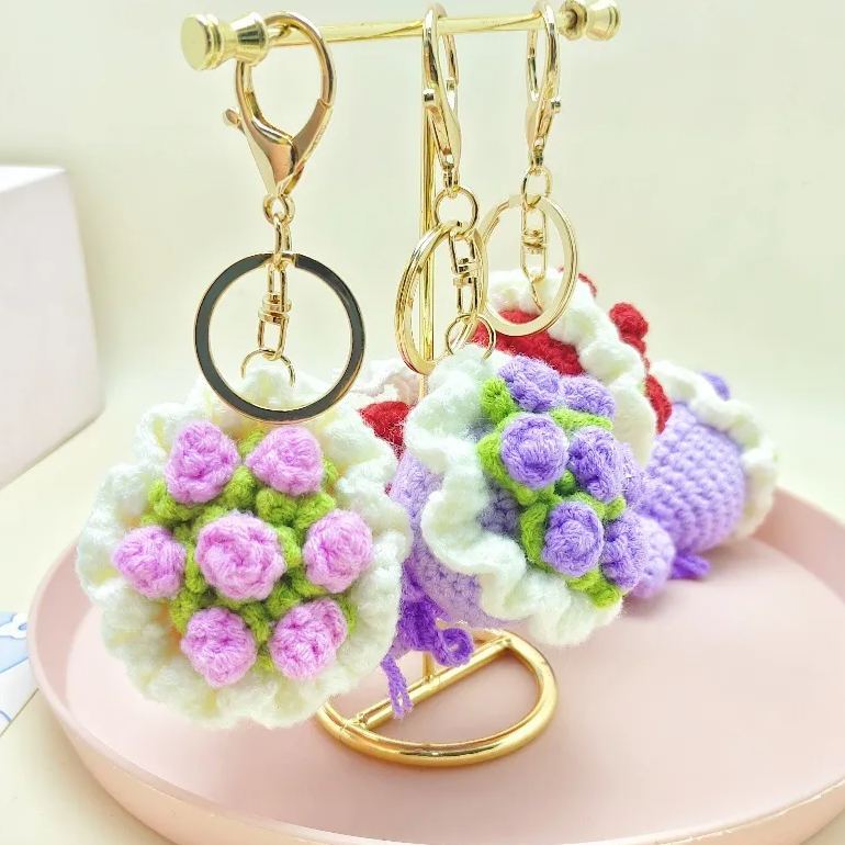 Lovely Gift Wool Knitted Bouquet Keychain Simulation Sunflower Bag Charm Pendant Graduation Gift - GetPhotoSocksUk