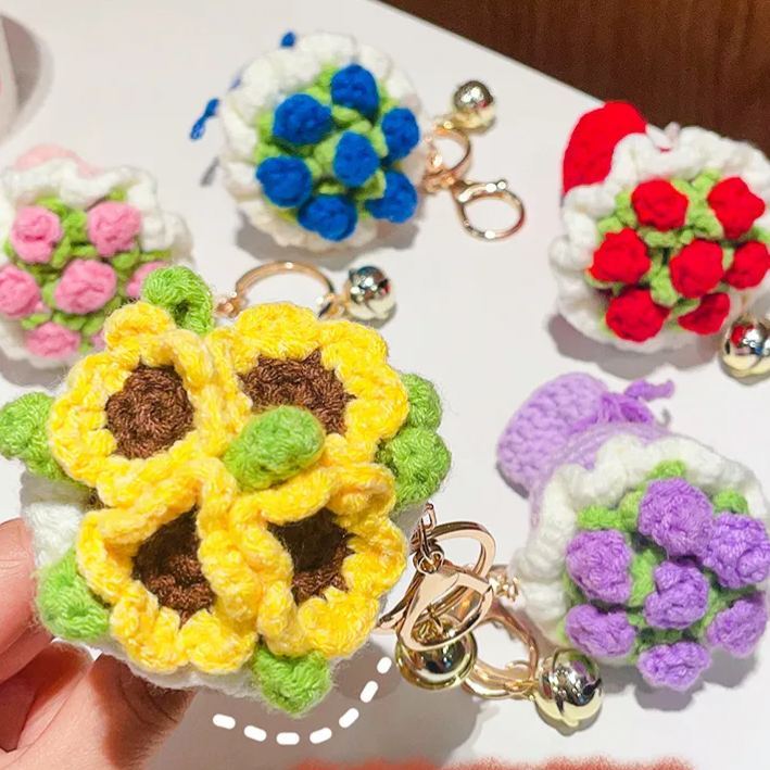 Lovely Gift Wool Knitted Bouquet Keychain Simulation Sunflower Bag Charm Pendant Graduation Gift - GetPhotoSocksUk
