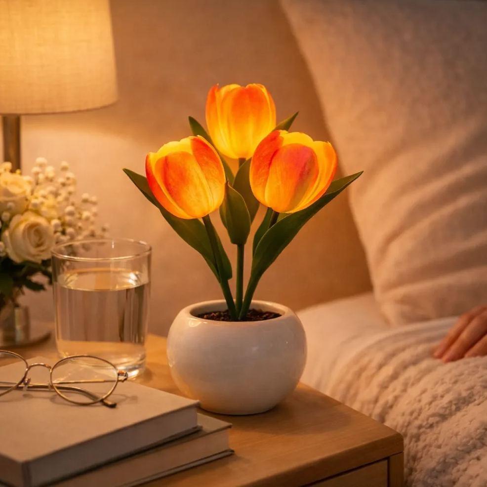 LED Tulip Night Light  Dimmable Plug-in Romantic Flower Lamp Artificial Bloom Mother’s Day Gift - GetPhotoSocksUk