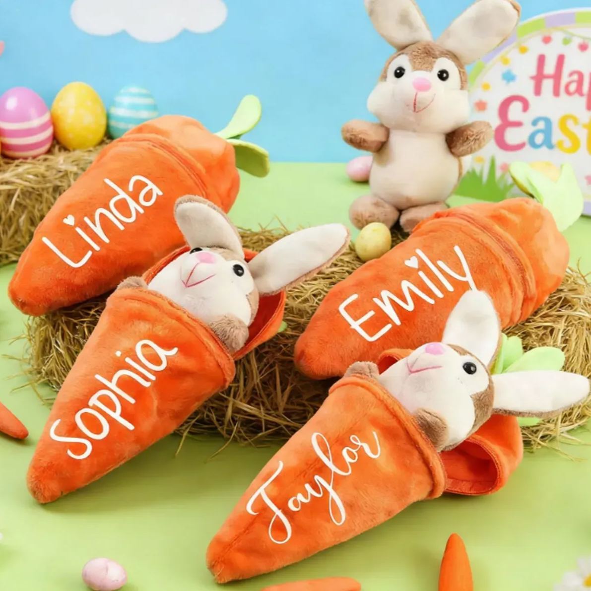 Personalized Reversible Carrot Plush Toy, Custom Plush Rabbit Keychain,Customize Cute Easter Bunny Keychain,Easter Gift with Name - GetPhotoSocksUk