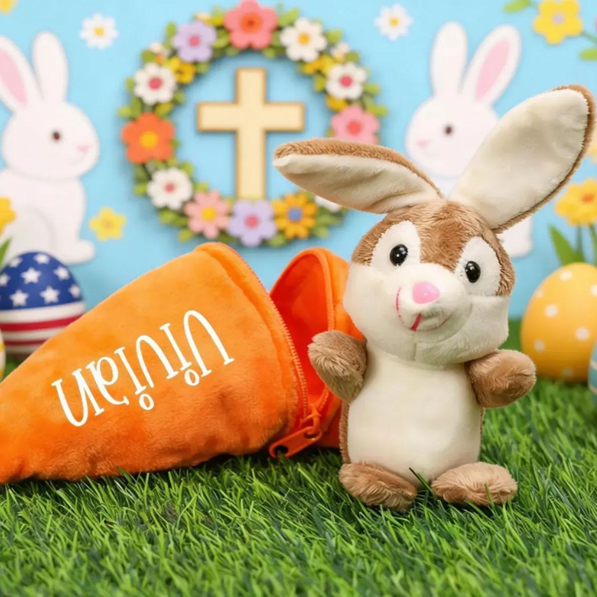 Personalized Reversible Carrot Plush Toy, Custom Plush Rabbit Keychain,Customize Cute Easter Bunny Keychain,Easter Gift with Name - GetPhotoSocksUk