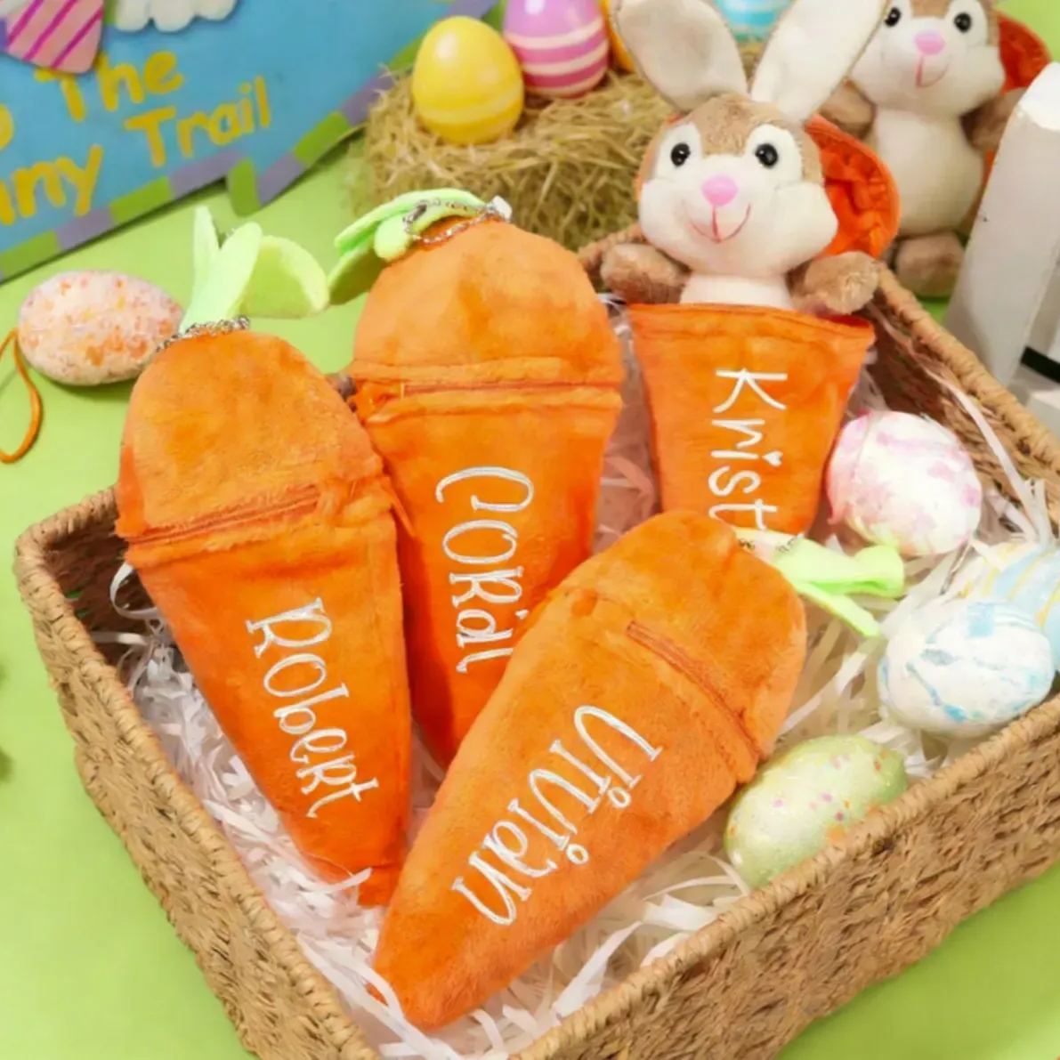 Personalized Reversible Carrot Plush Toy, Custom Plush Rabbit Keychain,Customize Cute Easter Bunny Keychain,Easter Gift with Name - GetPhotoSocksUk