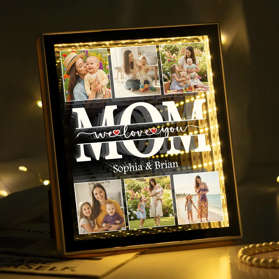 We Love You Gift For Mom, Grandma, Wife - Personalized Photo Infinity Mirror Light Box - GetPhotoSocksUk