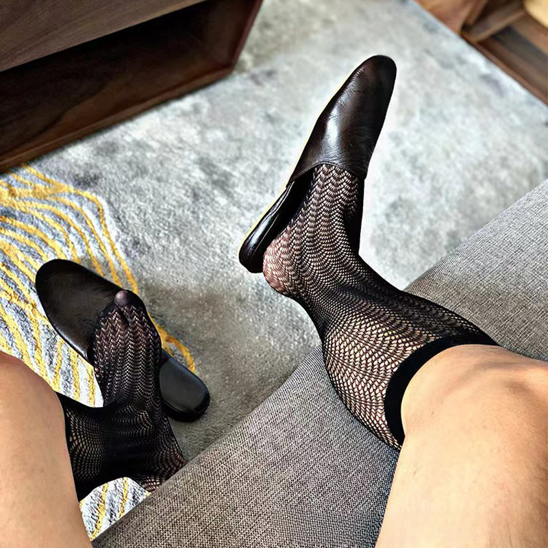 Men's Formal Dress Business Dress Medium Tube Transparent thin Fishnet Socks - GetPhotoSocksUk
