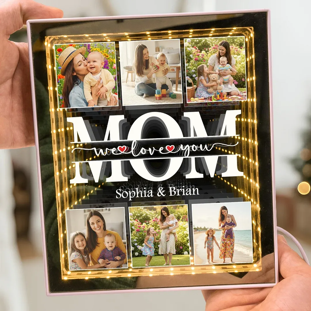 We Love You Gift For Mom, Grandma, Wife - Personalized Photo Infinity Mirror Light Box - GetPhotoSocksUk