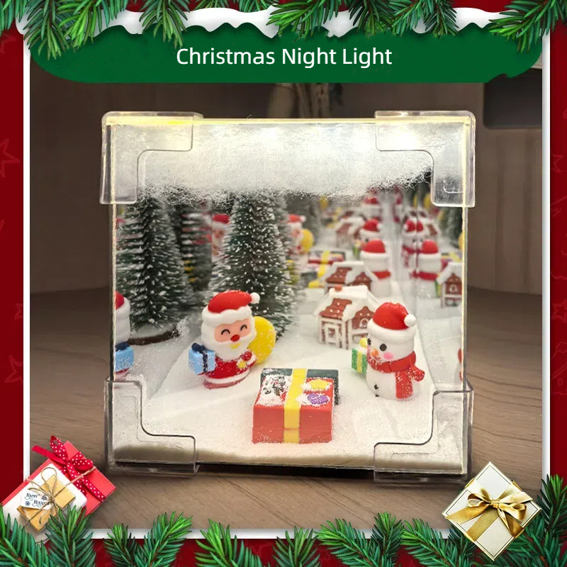 Christmas Night Light Diy Three-Dimensional Christmas Decoration Atmosphere Light for Children Christmas Mirror Night Light