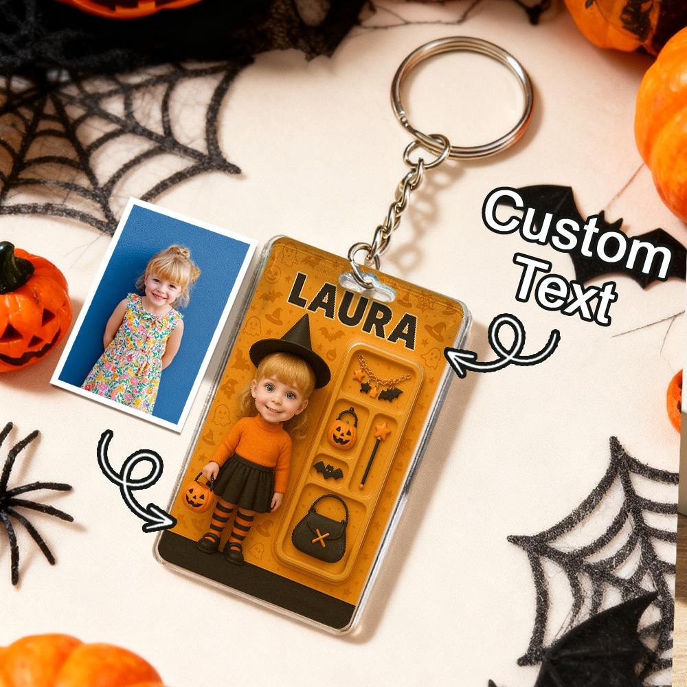 Custom 3D Effect Action Figure Pack Packaging Personalized Acrylic Pumpkin Girl Keychain Gift for Halloween