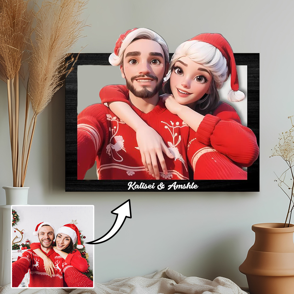 Custom Personalized Cartoon Style 3D Photo Wooden Frame Sign Custom Family Photo 3D Cartoon Portrait Gifts