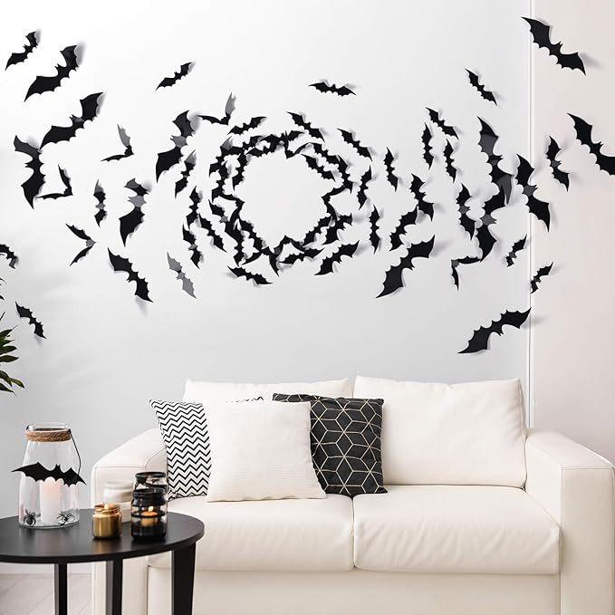 Lighted Bat Halloween Decorations - Halloween 3D Bat Lighted Wall Decal Bat Decal Removable Bat Horror Decoration Party Home Wall Decor