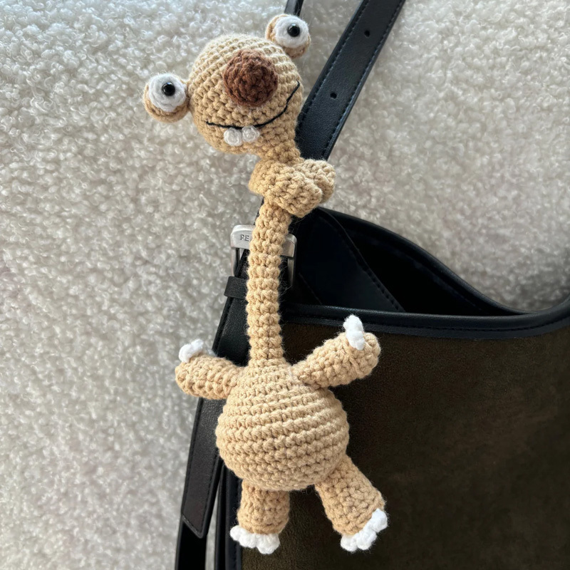 Handmade Crochet Prehistoric Sloth Bag Charm Funny Long Neck Sloth Plush Toy Gift for Animal Lovers