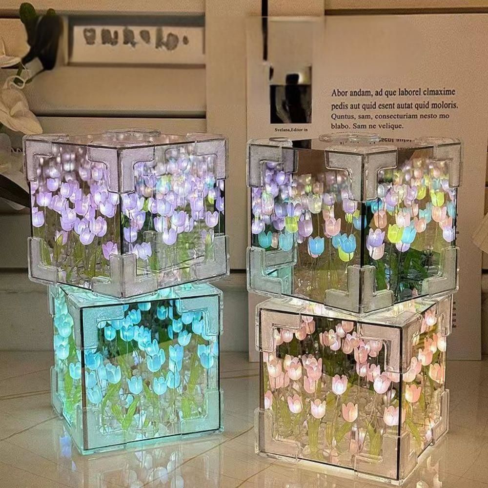 DIY Sea Cube Flower Tulip Lamp Kit Material Package Infinite Garden Acrylic Three-Dimensional Night Lamp Easy Assembly DIY Gift Gift for Girlfriends - customphotokeychain