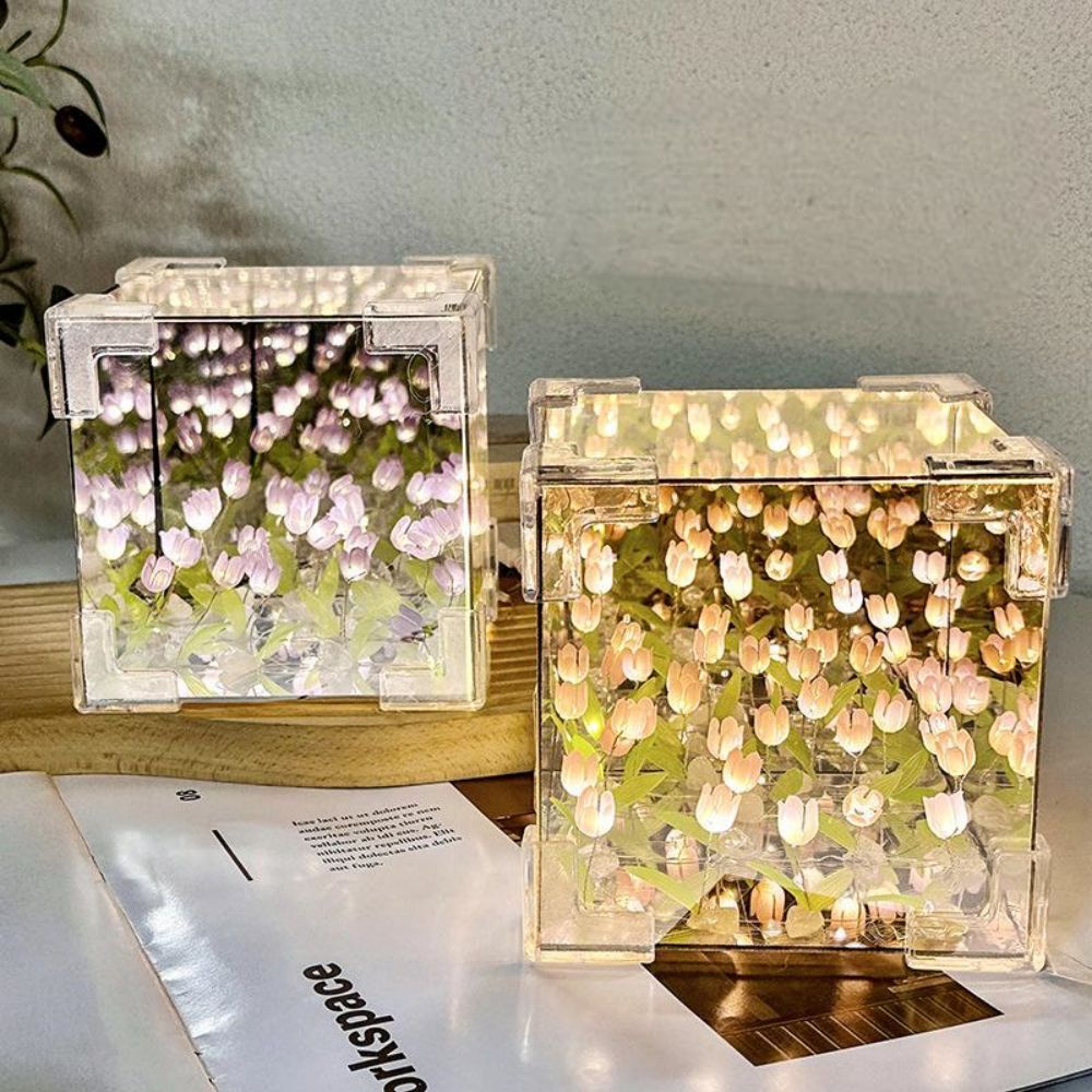 DIY Sea Cube Flower Tulip Lamp Kit Material Package Infinite Garden Acrylic Three-Dimensional Night Lamp Easy Assembly DIY Gift Gift for Girlfriends - customphotokeychain