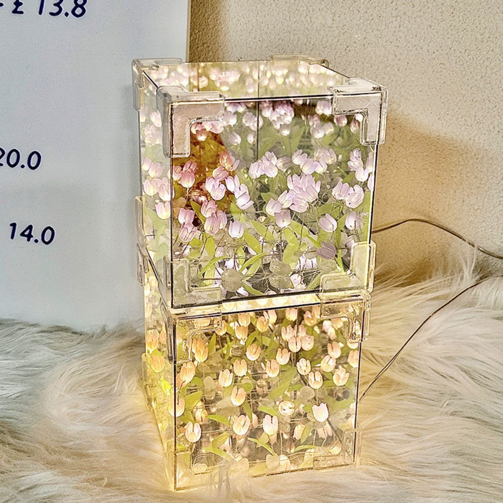 DIY Sea Cube Flower Tulip Lamp Kit Material Package Infinite Garden Acrylic Three-Dimensional Night Lamp Easy Assembly DIY Gift Gift for Girlfriends - customphotokeychain