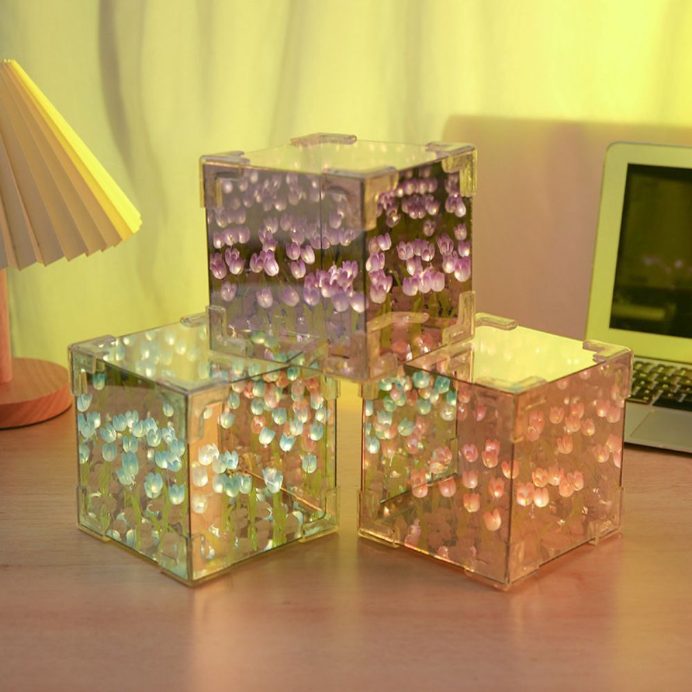 DIY Sea Cube Flower Tulip Lamp Kit Material Package Infinite Garden Acrylic Three-Dimensional Night Lamp Easy Assembly DIY Gift Gift for Girlfriends - customphotokeychain