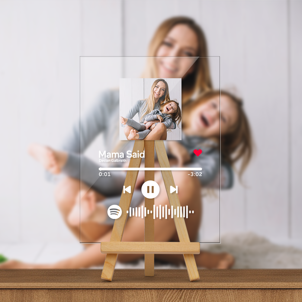 Mother's Day Gifts - Custom Spotify Code Music Plaque With Wooden Stand - photowatch