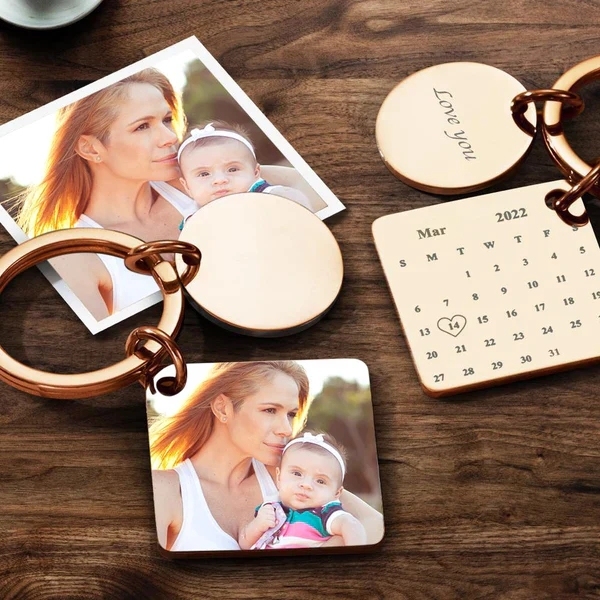 Custom Photo Keychain Engraved Calendar Keychain Gifts - Silver